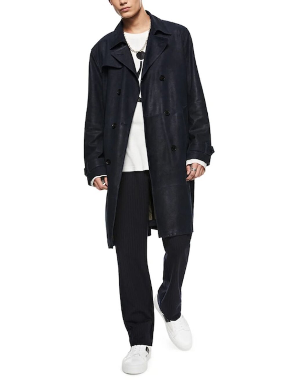 OTD Navy Suede Trench Coat in Size 48